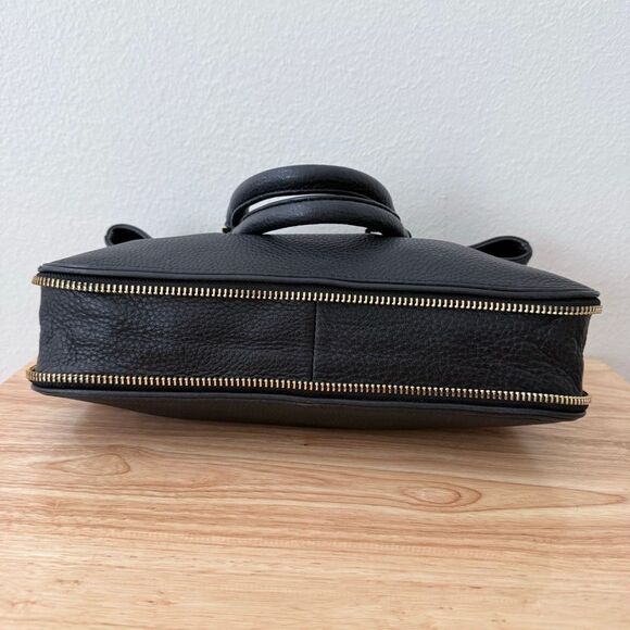 Tory Burch Fleming Two Way Pebbled Black Leather Shoulder Bag Purse Gold Hardwar - Picture 4 of 11